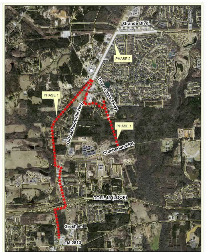 Map from the City of Tyler showing the segments of Legacy Trails in East Texas