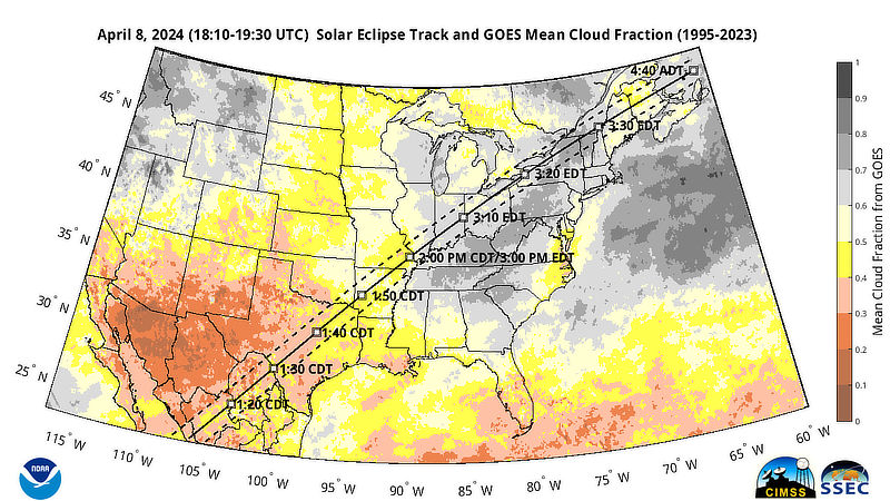 April 8, 2024 total eclipse timing chart 