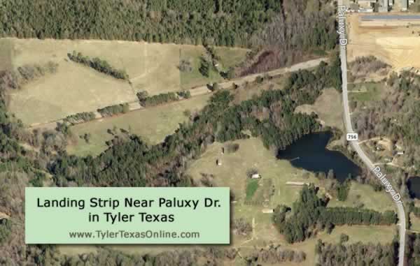 Aerial view of landing strip and airport near Paluxy Drive in Tyler Texas