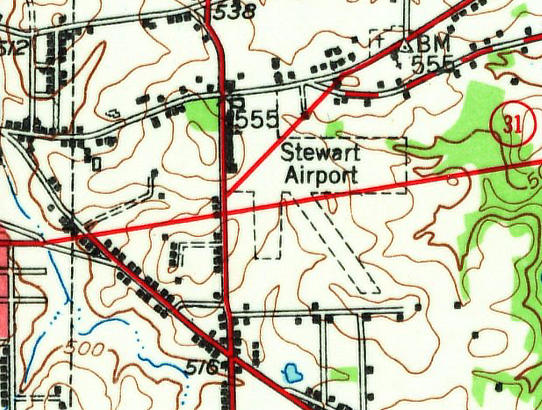 Map showing the location of Stewart Airport in Tyler Texas on a 1948 USGS topo map