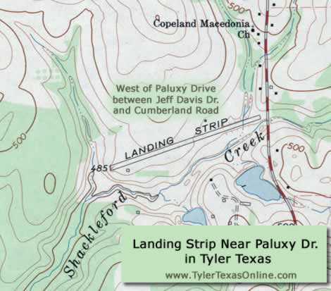 Map of landing strip and airport near Paluxy Drive in Tyler Texas