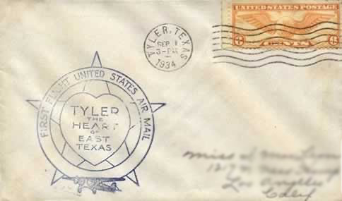 First Flight United States Air Mail - Tyler, The Heart of East Texas, September 1, 1934