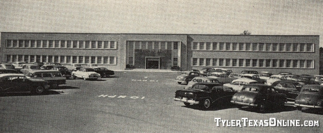 Cotton Belt's air conditioned general office building in Tyler, Texas, seen shortly after dedication in 1955. Costing $1.5 million with equipment, it contained three acres of floor space and boasted a 500-seat auditorium.