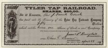 Tyler Tap Railroad Stock Share