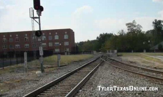 Looking west from the Cotton Belt Depot Museum  in Tyler Texas towards Broadway Avenue