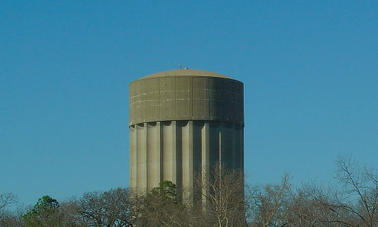 Concrete water tower, downtown Tyler, Texas, owned by the City of Tyler, still in use daily