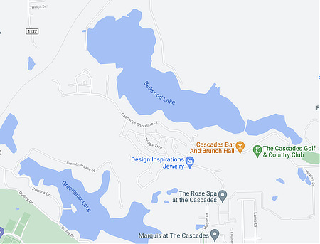 Map of Lake Bellwood and Lake Greenbriar in Tyler, Texas