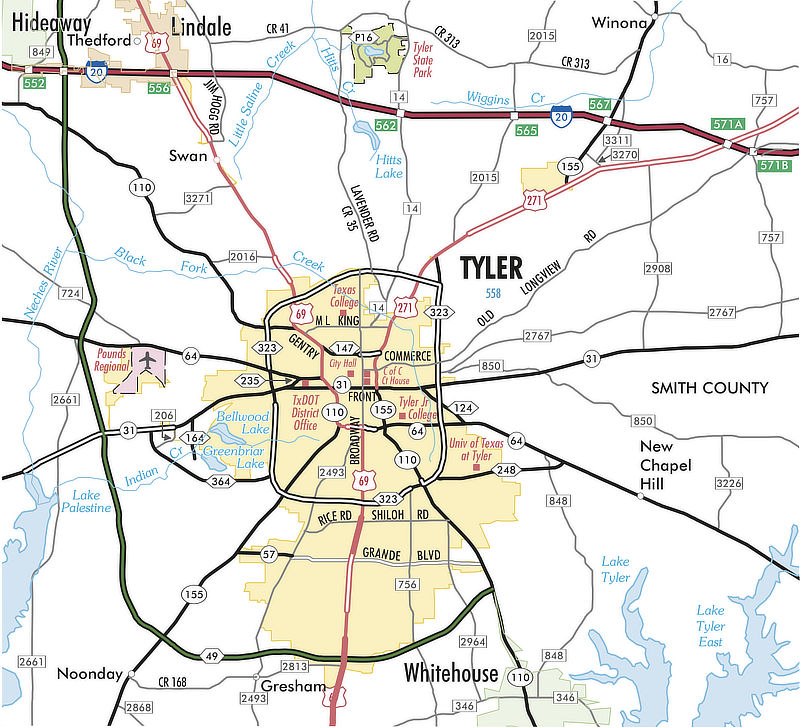 Map of the Tyler Texas highway system from TxDOT