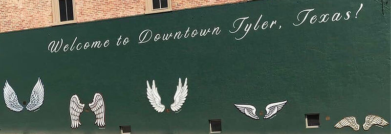 The "Wings of Tyler" mural ... 105 South Broadway in downtown Tyler Texas, by Casssie Edmonds and Dace Kidd