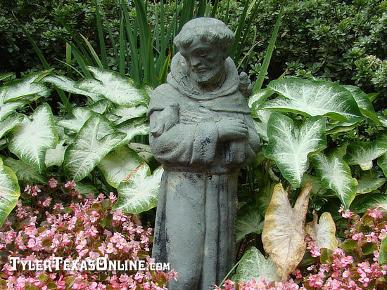 Statuary and caladiums in the Rose Garden, Tyler Texas