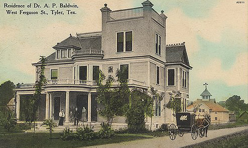 Vintage postcard of the A.P. Baldwin Residence, West Ferguson Street, Tyler, Texas