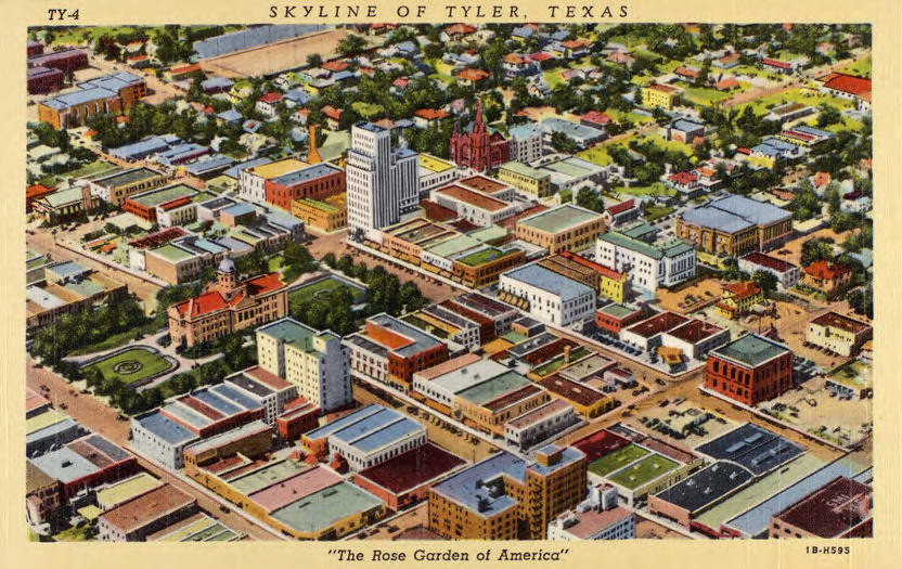 Aerial View of the Skyline of Tyler, Texas, "The Rose Garden of America"